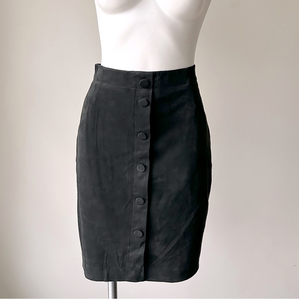 🌼 H&M Microsuede Knee-length Skirt in Black 10 (EU 40)